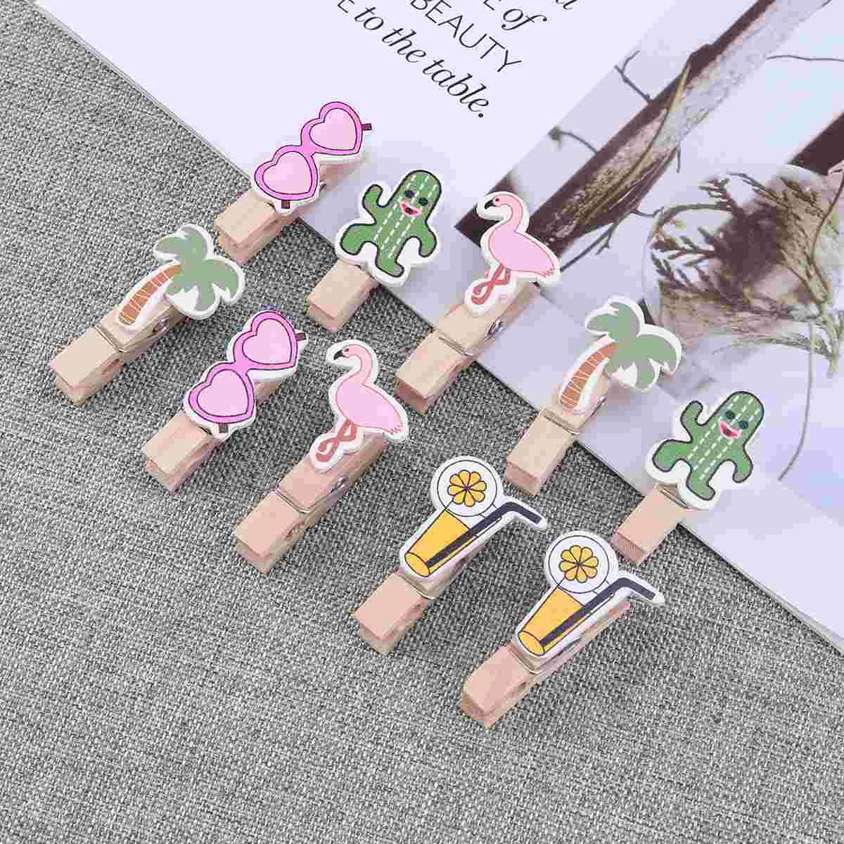 

10 Pcs Scrapbooking Clip Mini Clip Hanging Scrapbook Embellishments Photo Pin Clip Hawaiian Decor Wooden Clip Clothes