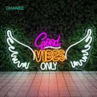neon sign light of good vibes only with angel wing for party wedding shop window party birthday room good vibes only wall decor