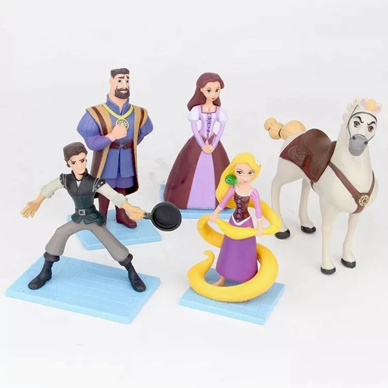 5Pcs/Set 9-12cm Disney Princess Tangled Rapunzel Model Action Figures Princess Cartoon PVC Anime Dolls Figurines Kids Toys Cake