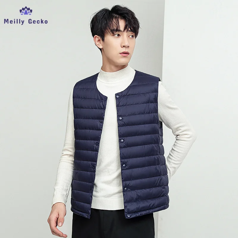 Meilly Gecko New 2022 Men's Down Jacket Crew Neck Inside 90% Cashmere Outer Vest