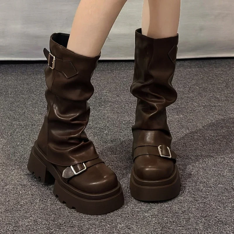 Модные женские мотоциклетные ботинки обувь на плоской платформе зимние