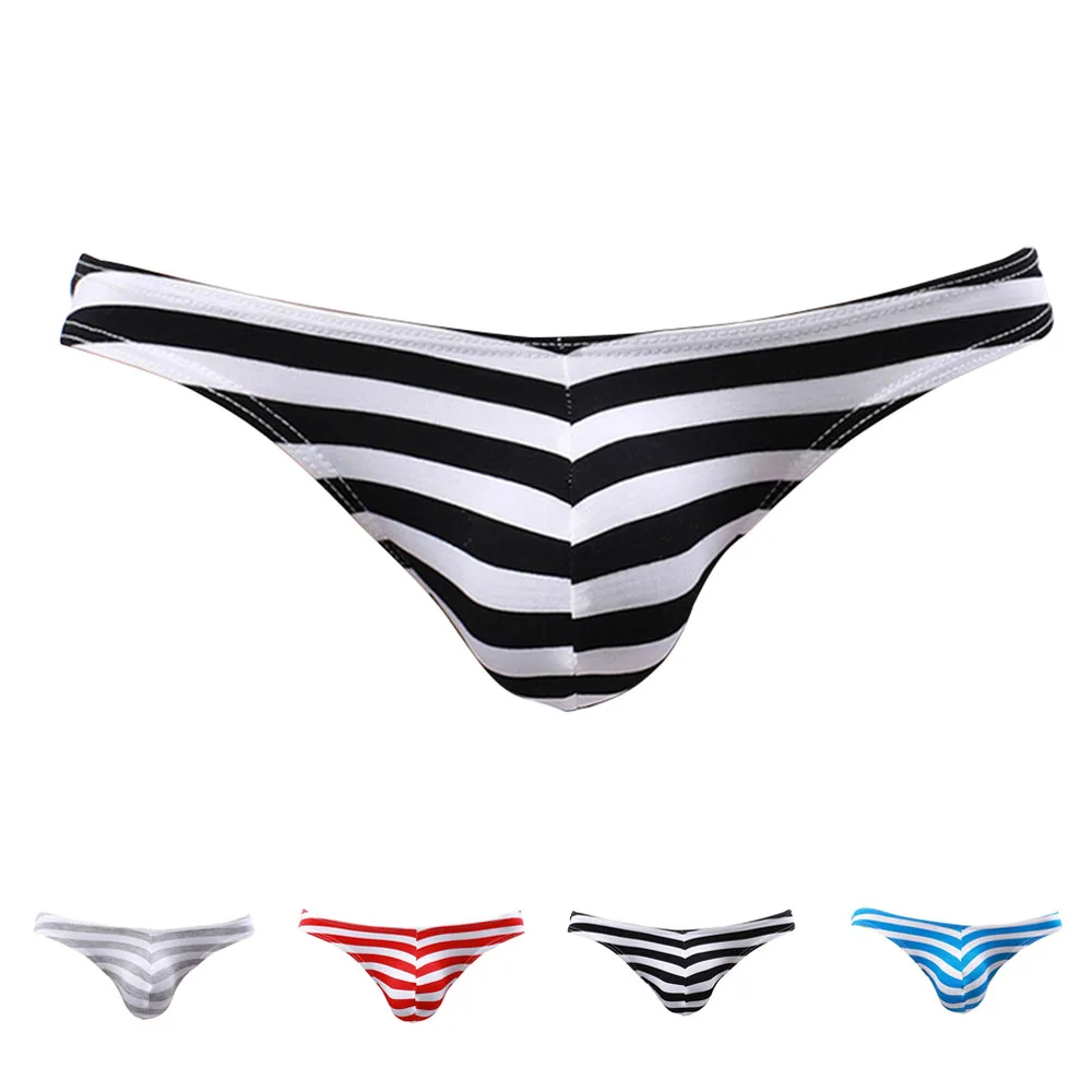 

Mens Thongs Fashion Underwear Brief Bulge Pouch G-string Seamless Striped Underpants Swimwear Bikini Breathable Trunks Cuecas