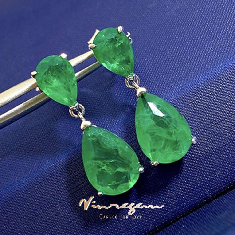 

Женские серьги-подвески из серебра 925 пробы, с изумрудом, 7 х10 мм