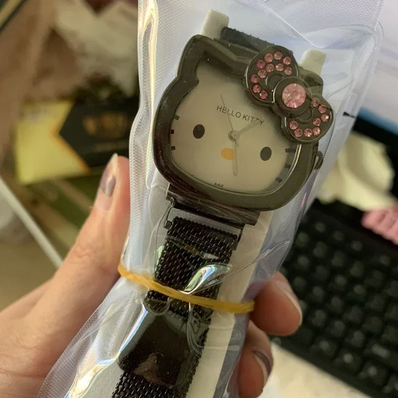 Часы женские ультратонкие кварцевые с сетчатым ремешком и принтом HELLO KITTY