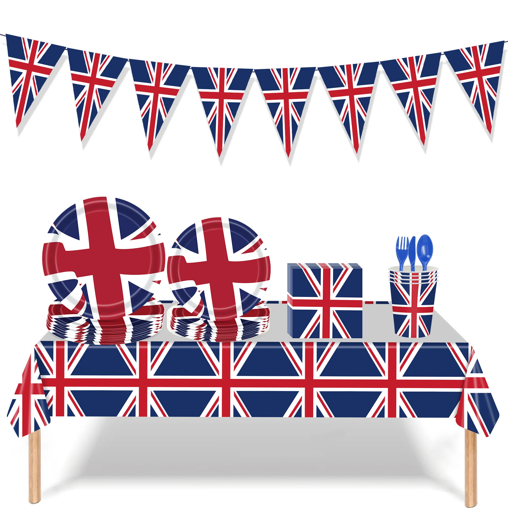 British Decorations Dinnerware Set Union Jack Print Disposable Party Tableware with Tablecloth Supplies for Home Party
