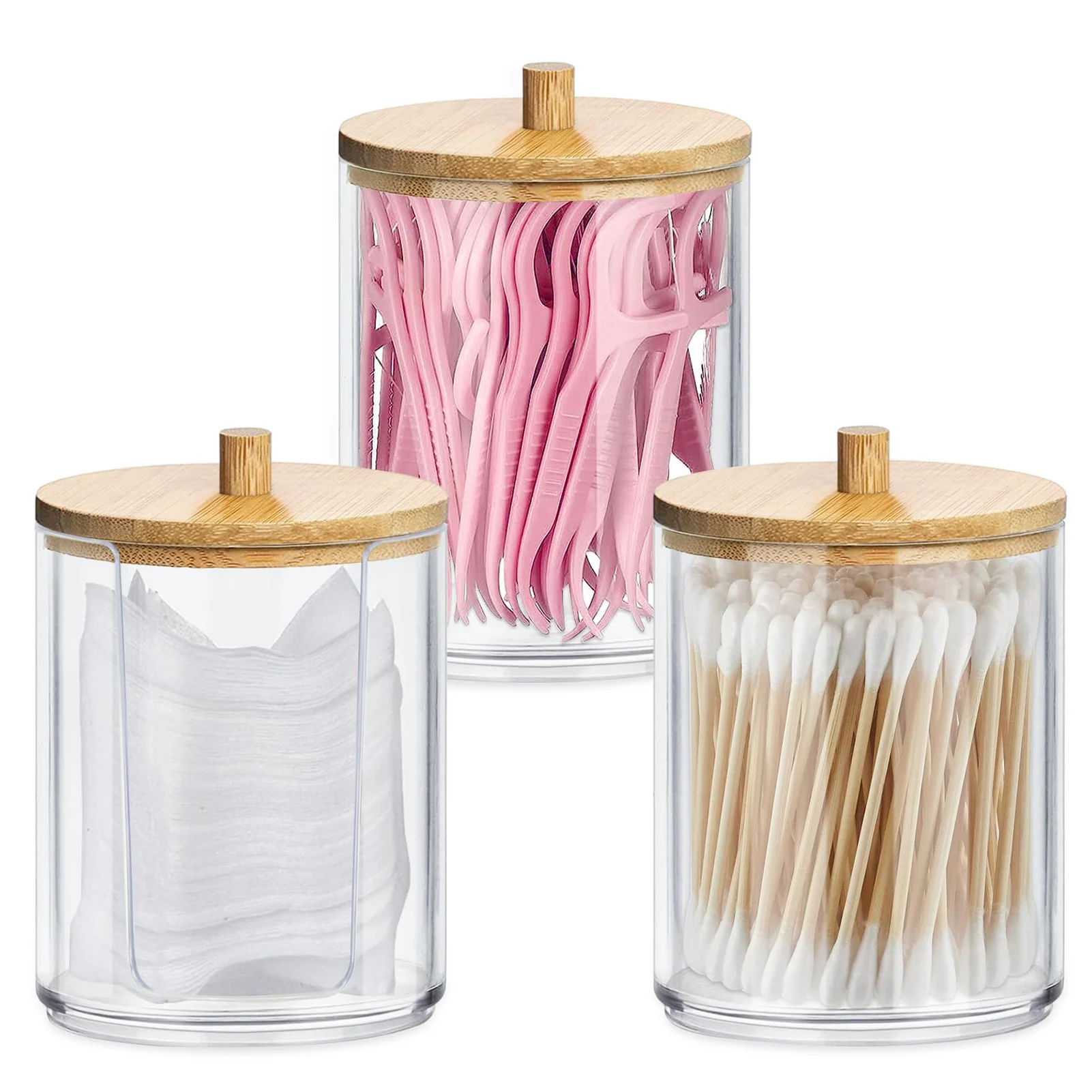 

3pcs Cotton Swab Pads Holder Clear Bathroom Containers Dispenser for Cotton Ball Cotton Swab
