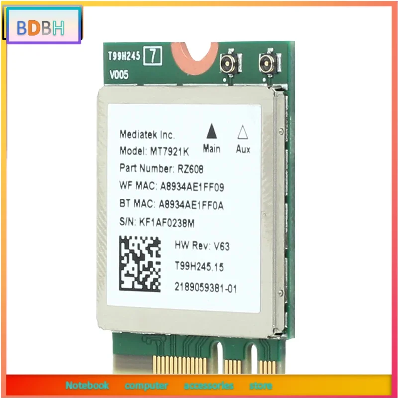 Wi-Fi 6 карта BD на базе MediaTek MT7921k, Wi-Fi 6 1800 Мбитс, Bluetooth 5.2, беспроводная сетевая карта NGFF M.2, поддержка Windows 1011 (art.: 3920d7b5622bf) - 3920d7b5622bf