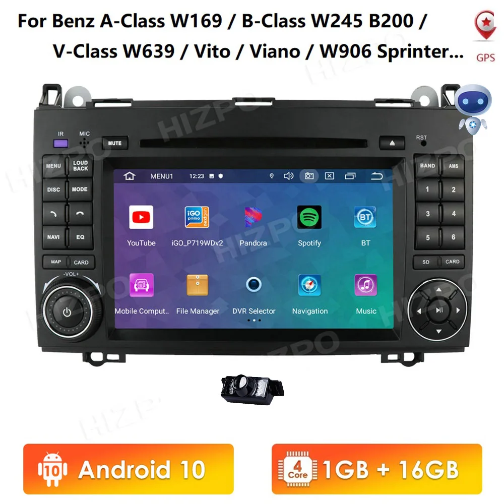 Android 10 IPS Quad Core 1G 16G Multimedia for Mercedes Benz W169 W245 Viano Vito W639 Sprinter W906 DVD RDS SWC DVR OBD2 4GWIFI