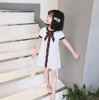 new summer fashion casual kids girls clothes stitching webbing patchwork crew neck short sleeved baby girls dress 2 10 years