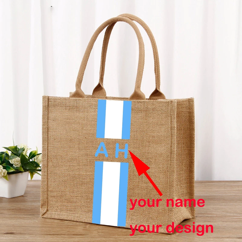 

Personalized Jute Tote Bag with Name Burlap Monogrammed Gift For Her Bridesmaid Bridal Wedding Favor Custom Name Business Logo