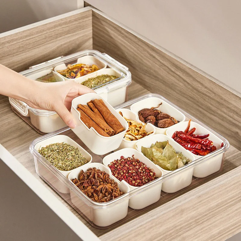 

Transparent Food Grade Kitchen Storage Box, Portable Sorted Format, Fresh Seasoning Food Box, Snack Makeup, Sealed, New