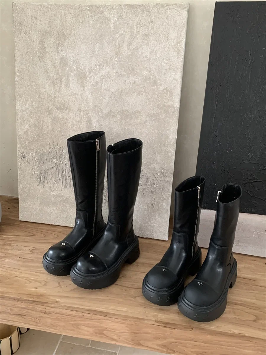 Женские ботильоны до щиколотки на платформе середины икры квадратная молния