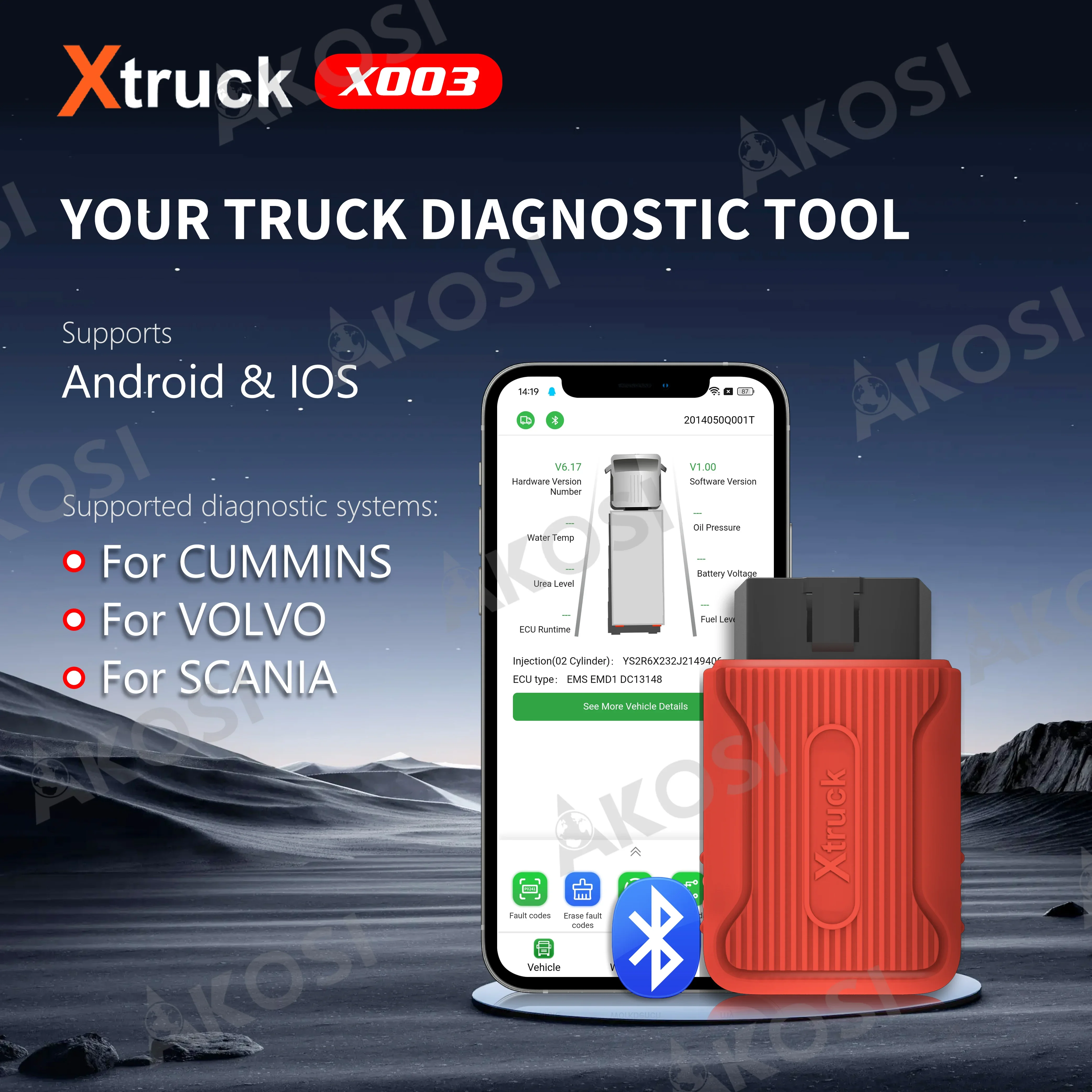 Тяжелый грузовик Xtruck X003 интеллектуальная Диагностика OBD измерение напряжения DPF