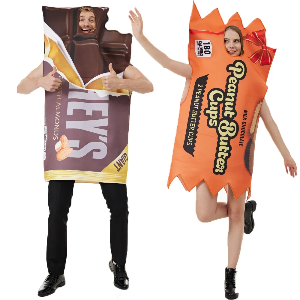 

Funny Couple Costume Chocolate And Peanut Butter Jumpsuit Snack Food Outfit Slip On Adult Halloween Costume Carnival Fancy Dress