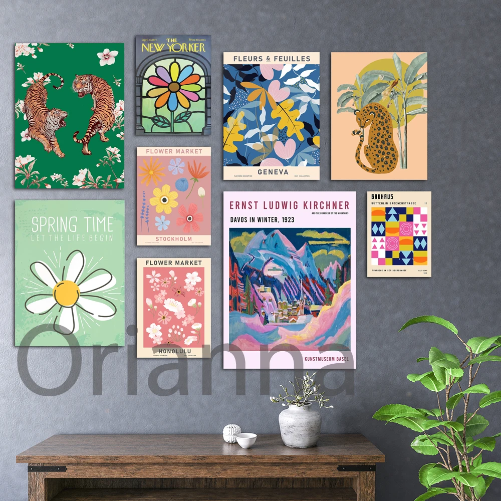 

Hd Prints Geometry Cheetah Flowers Picture Wall Artwork Watercolor Nordic Canvas Painting Retro Poster Home Living Room Decor