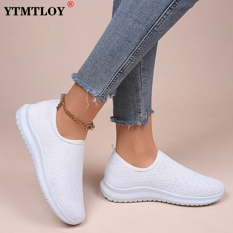 

Легкие кроссовки без шнуровки, повседневная сетчатая обувь на плоской платформе, белые, лето-осень
