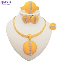 fashion africa ethiopian round crystal jewelry set dubai gold color necklace sets bracelet earrings ring jewellery wedding gifts