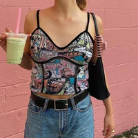 harajuku chic punk streetwear funny print camis goth y2k bodycon backless camisoles women patchwork basic cropped tops