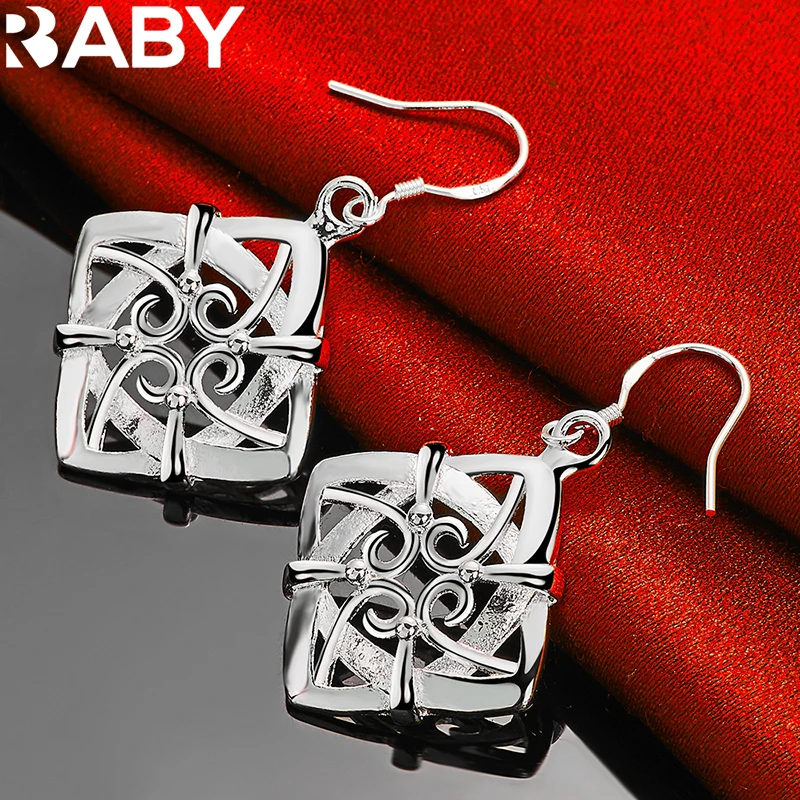 Серьги-подвески Женские квадратные из серебра 925 пробы с геометрическим рисунком