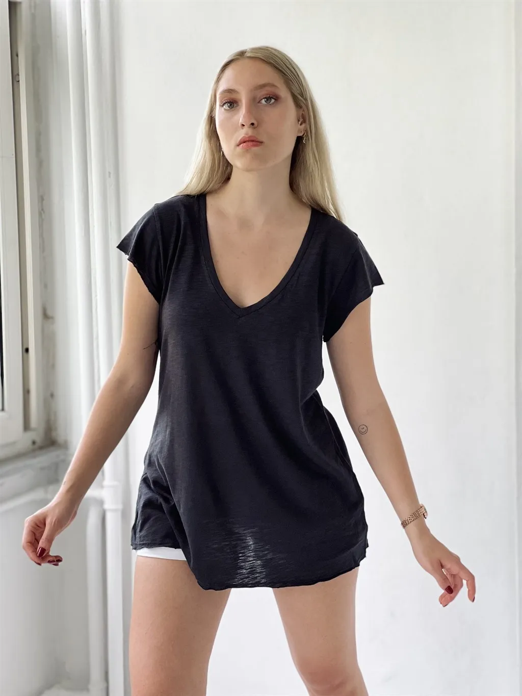 

Ретро-футболка женская с V-образным вырезом, из хлопка и модала