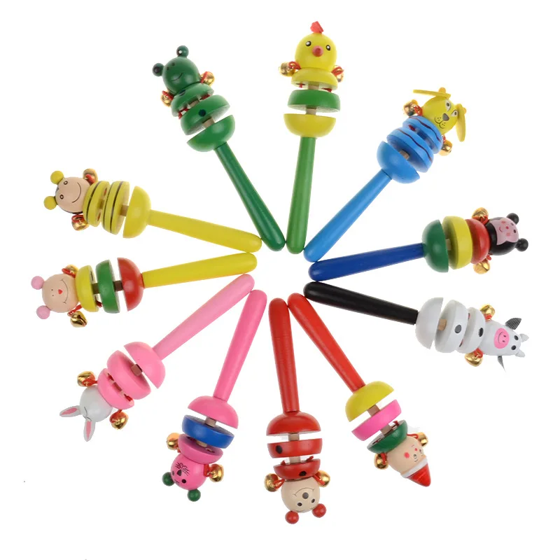 1Pc Colorful Animal Infant Baby Rattle Kids Handbells Musical Developmental Educational Wooden Funny Gamdes Toys Bed Bells