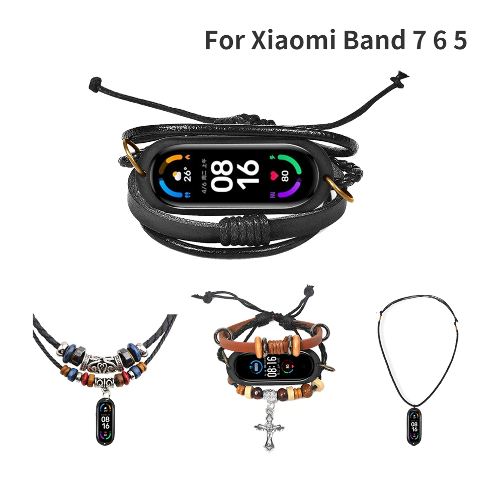 

Ремешок кожаный для Xiaomi Band 7 6 5, сменный винтажный плетеный браслет для смарт-часов Mi Band 7 6 5