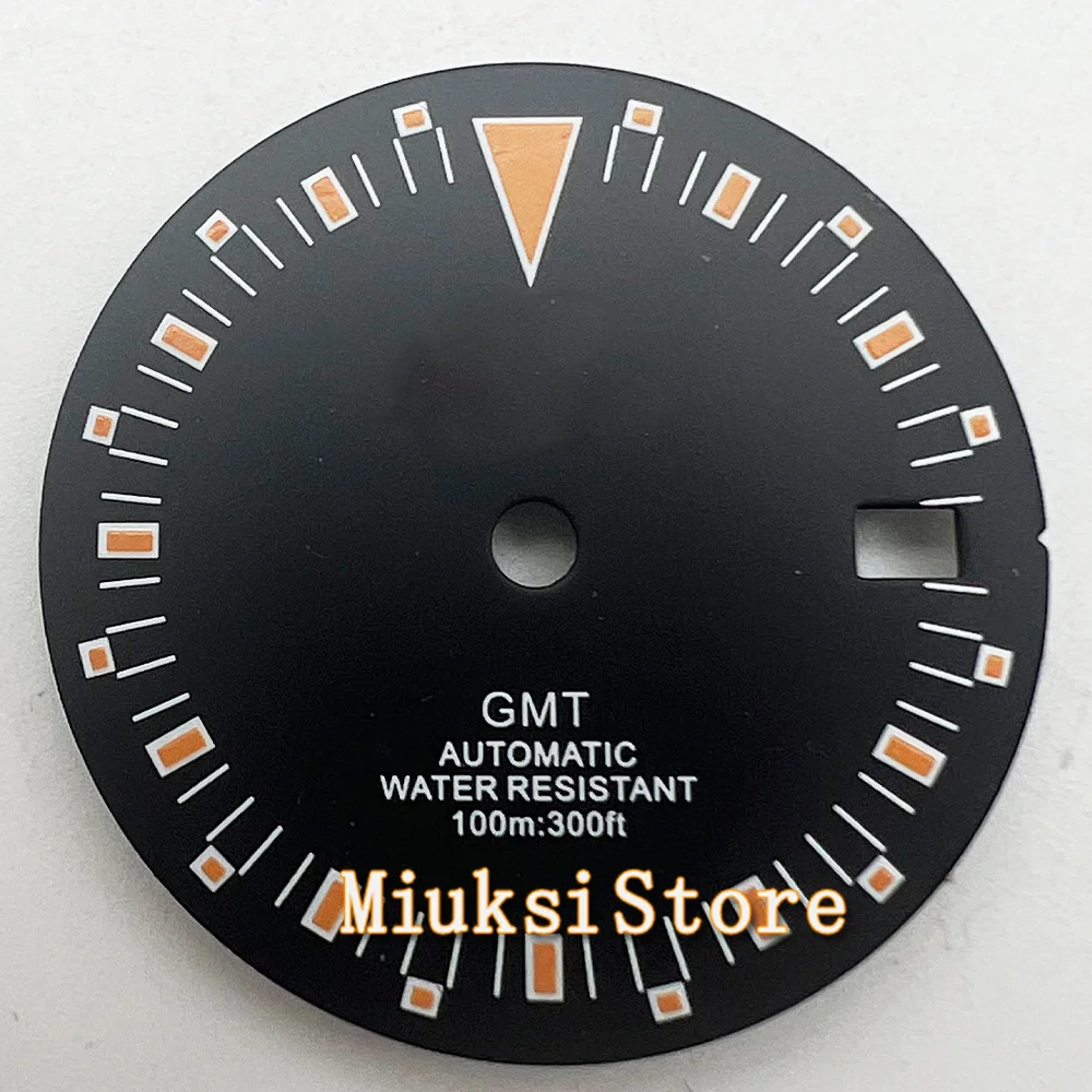 Циферблат NH35 29 мм зеленый светящийся черный циферблат GMT с окошком даты для NH34 3 0