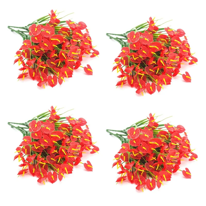 

16 Bunches Artificial Fake Flowers Faux Anthurium Plants Plastic Shrubs Bushes Greenery Indoor Outside Hanging Planter