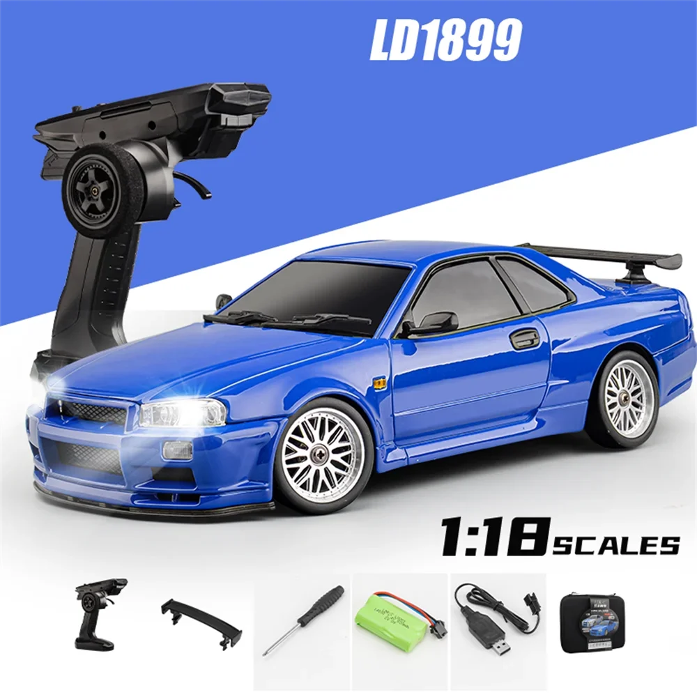 LDRC 1899/A99 Rtr 1/18 2.4g Rwd Rc Car Drift Gtr R34 Gyro Led Light On-Road Полностью пропорциональный корпус из