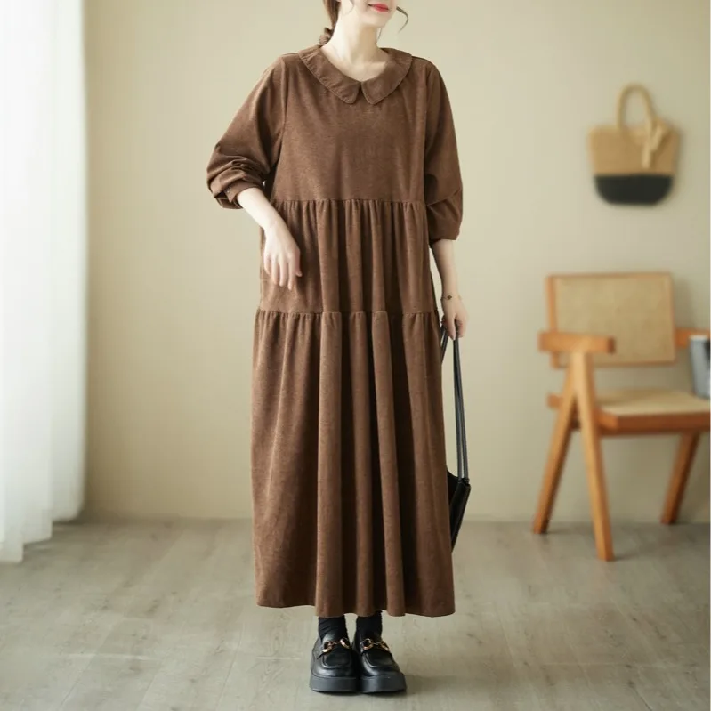 Внешняя торговля Женская одежда Счетчик Вельветовый кукольный воротник Платье с