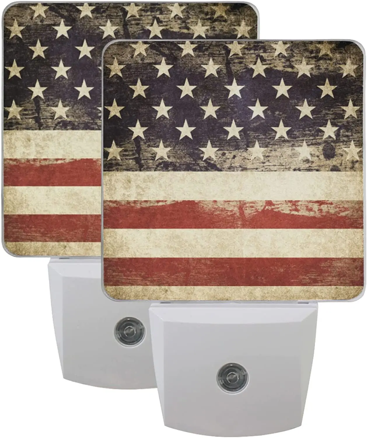 

Grunge American Flag Night Light 4th of July Memorial Day Nightlights Plug-in LED Patriotic Nightlight Set of 2 Auto Dusk-to-Daw