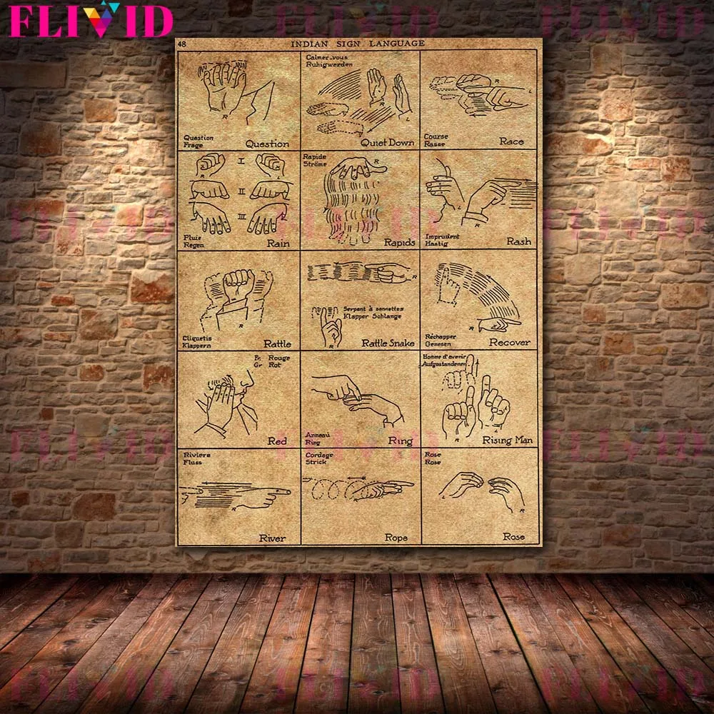 

Vintage Indian Sign Language Native Nordic Poster Wall Pictures For Living Room Wall Art Canvas Painting Home Decor Unframed