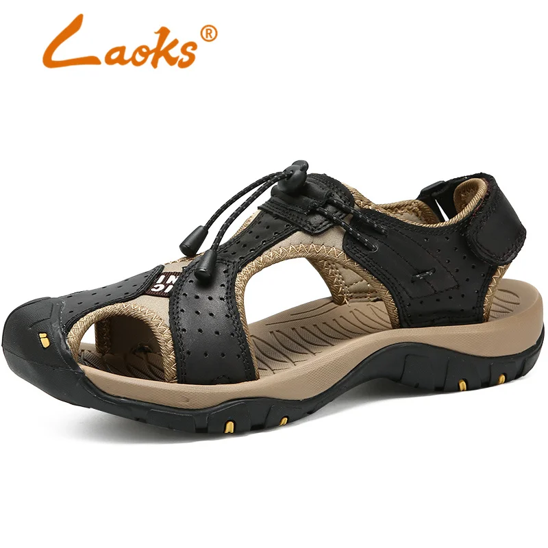 

Laoks Summer New Roman Baotou Outdoor Sports Wading Shoes Fashion Versatile Leather Sandals Classic Anti-Slip Flat Sole Shoes