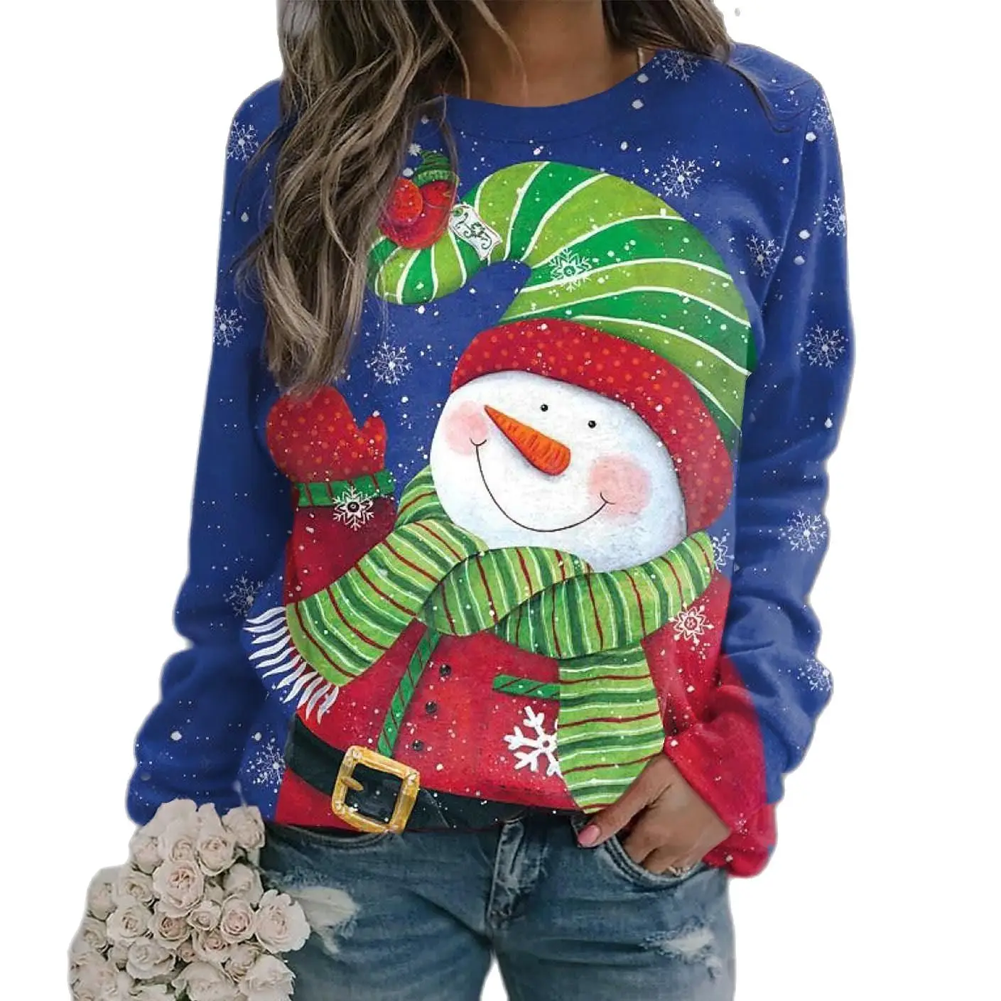 Women's Sweatshirt Active Streetwear Christmas ELK Print Snowman Christmas Round Neck Long Sleeve T Shirt For Women Tee S-5xl