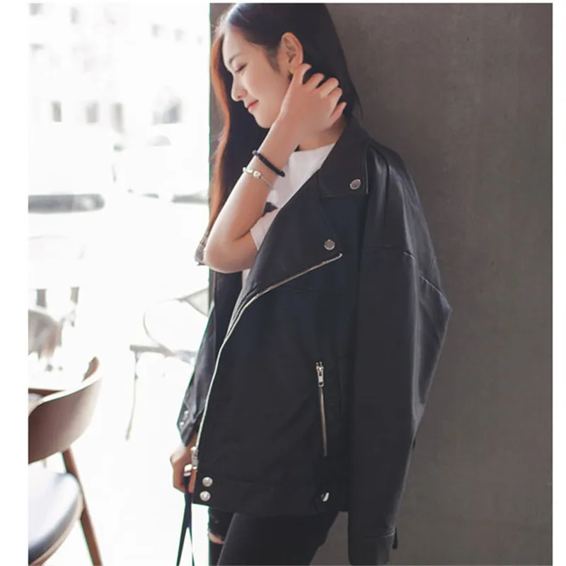 skinny leather jacket women's short spring, autumn  winter 2022 Korean fashion student bf lady  loose motorcycle leather jacket