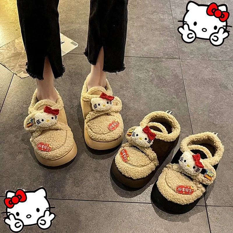

Sanrio Hello Kittys Cotton Shoes 2023 New Kawaii Cartoon Plush Thicken Warm Thick Sole Anti Slip Bread Shoe Cute Anime Girl Gift