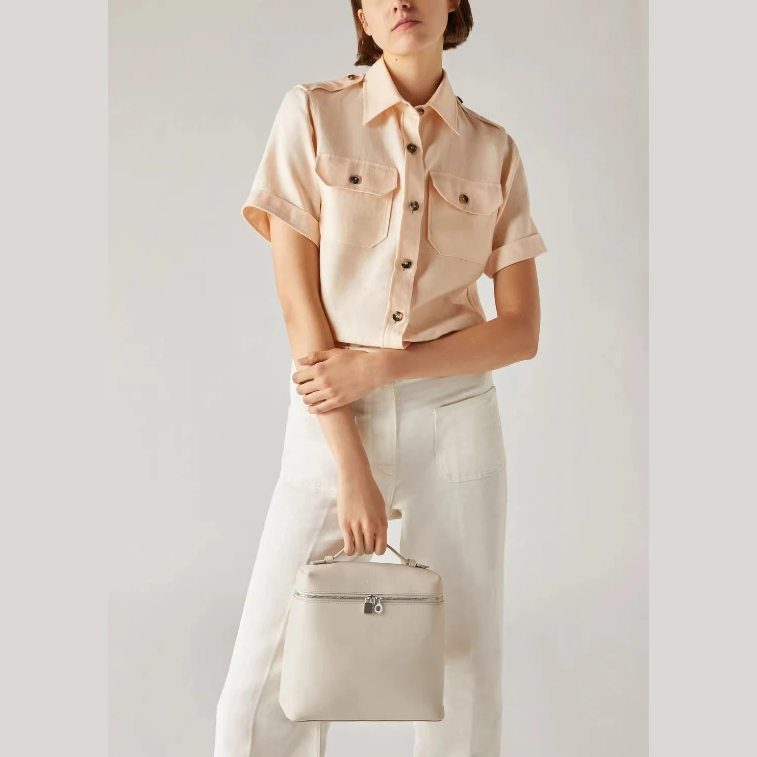 

Luxury Designer Soft Full Grain Leather L23.5 Shoulder Bag 2023 Chic Street Style Travel Backpack Women Summer Brand LP Handbag