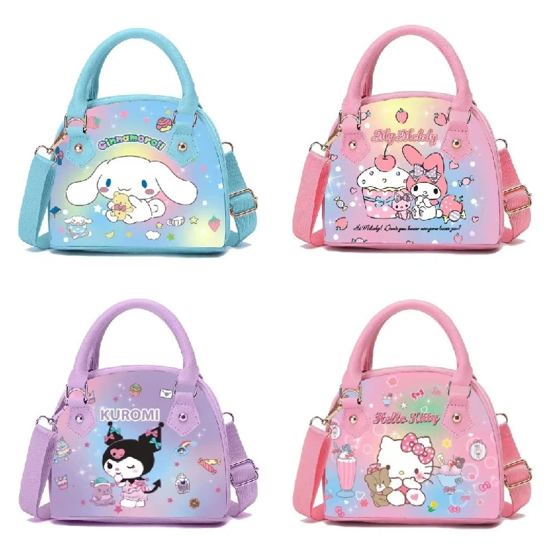 

Sanrio, Hello Kitty Kuromi Cinnamoroll My Melody мультяшный милый Принт постепенный цвет сумка на молнии для девочек Kawaii сумка на одно плечо
