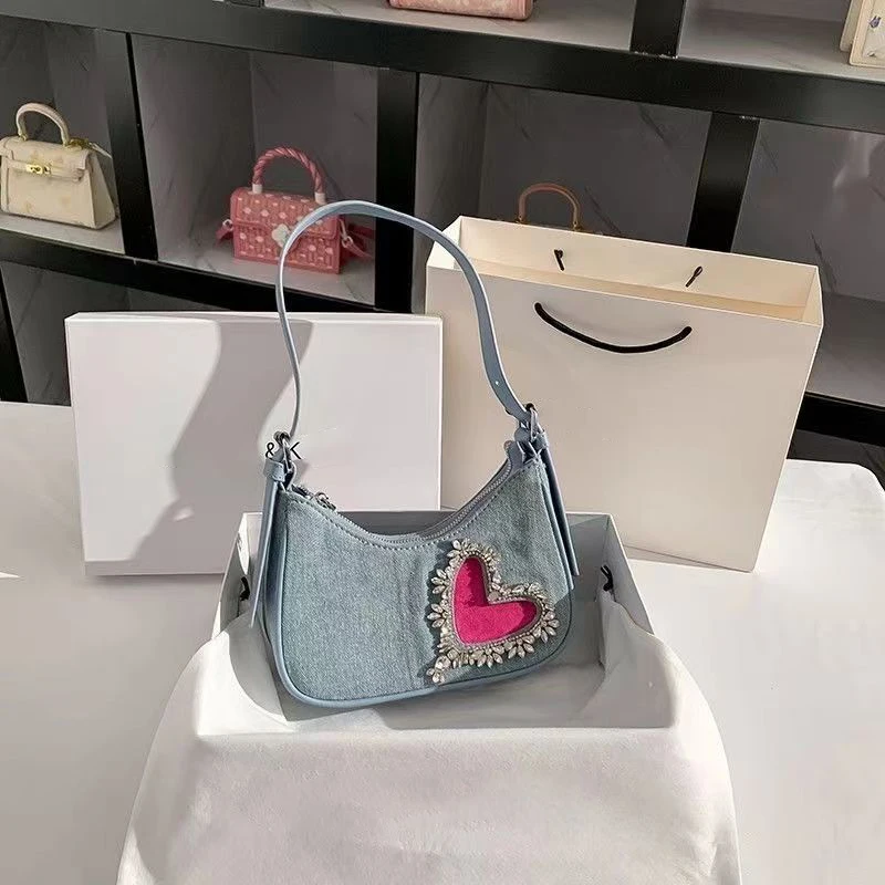 Модная новая сумка через плечо Love в форме полумесяца универсальная джинсовая для