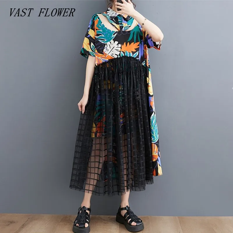 

short sleeve oversized mesh vintage new in dresses for women casual loose long summer dress elegant clothing 2023