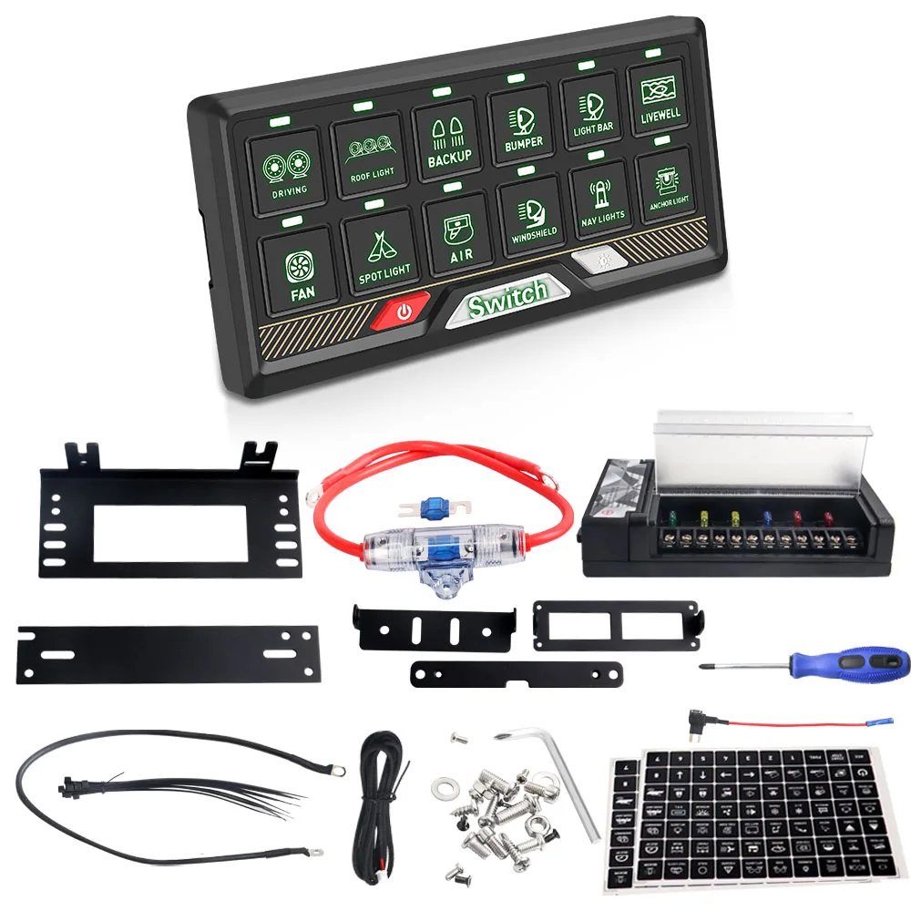 

12-бандовая панель управления переключателем, коробка контроллера RGB, многофункциональная релейная система для лодок, внедорожников, 4WD, квадроциклов, грузовиков, прицепов, кемперов, внедорожников