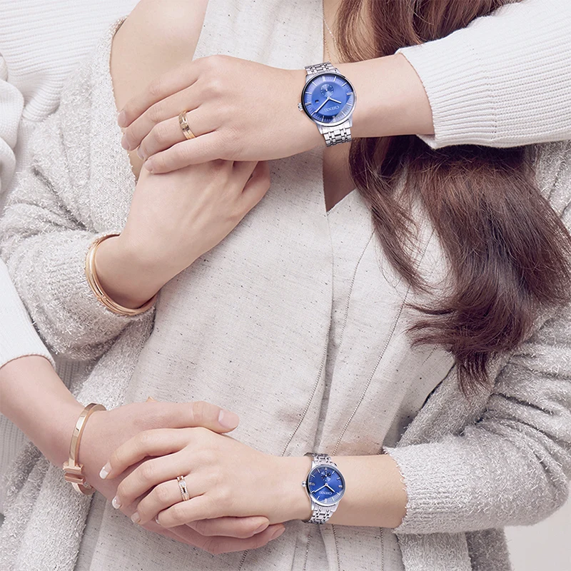 Hot Sales Couple Watches Pair Men And Women Fashion Casual Silver Stainless Steel Waterproof Quartz Female Male Clock Gift 2022