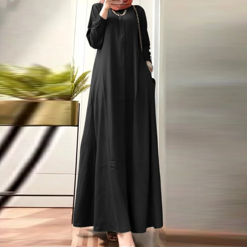 

2023 New Islam Abaya Dress Solid Color Long Sleeve Abayas for Women Loose Large Skirt Dress for Middle Eastern Arab