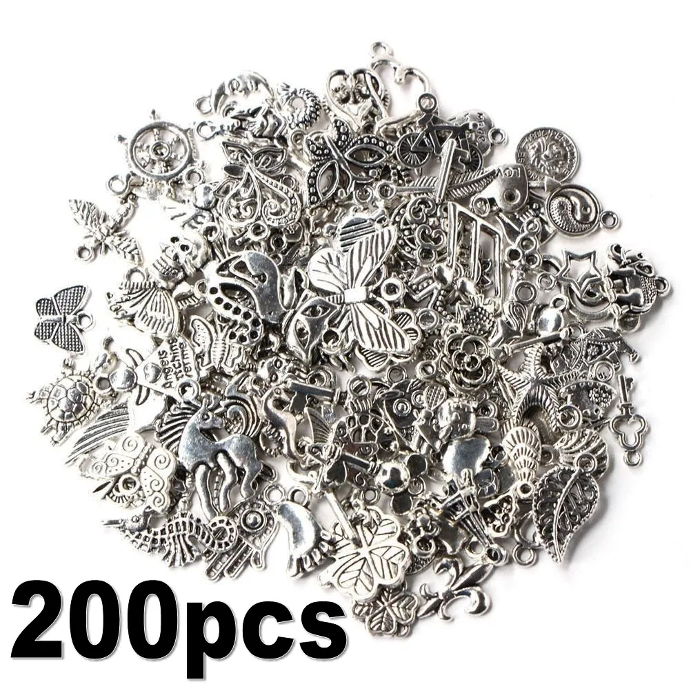 

200pcs Tibetan Silver Mixed Pendant Beads Jewelry Bracelets Earrings Necklace Making DIY Craft Art Charms Discount Price
