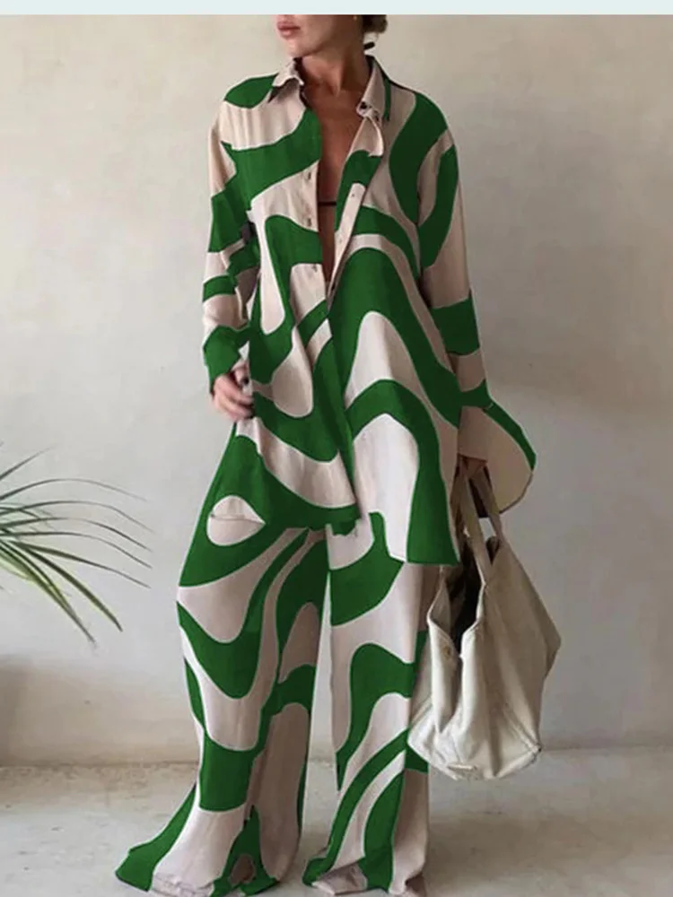 

Spring Autumn Women's 2 Pieces Set Print Fashion Loose Ladies Long Sleeve Sets Casual Button Sets For Female 2023 New Elegant