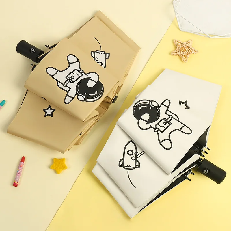 

Automatic Umbrella Spaceman New Designer Women Cartoon Folding Sunscreen Umbrella Students Men Cute Children Rain Umbrellas