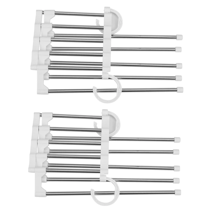 

2X Pants Hanger Closet Organizer Non Slip Multi Layers Stainless Steel Adjustable Trousers Storage Rack Space Saving