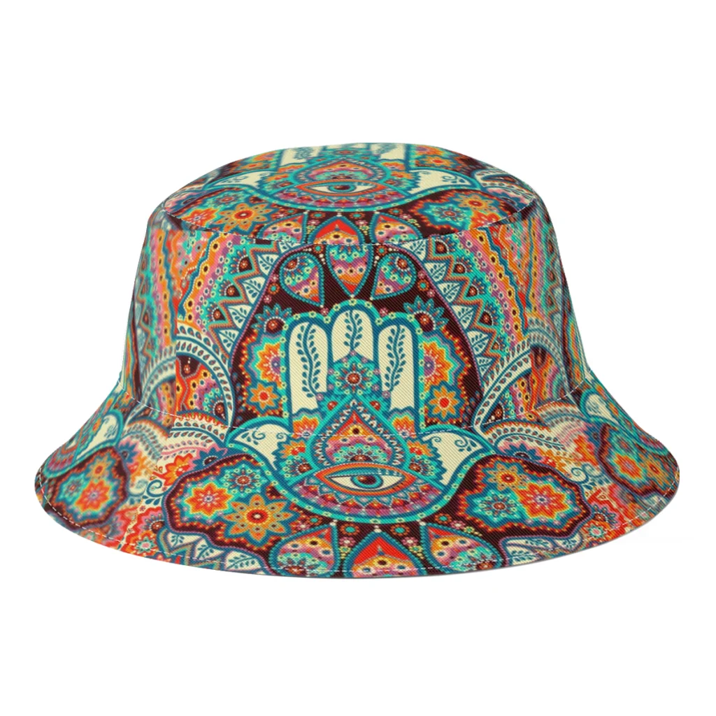 

Unisex Polyester Hamsa Hand Mandala Bucket Hats Women Autumn Sunscreen Panama Cap Men Outdoor Travel Fishing Hats Dropshipping