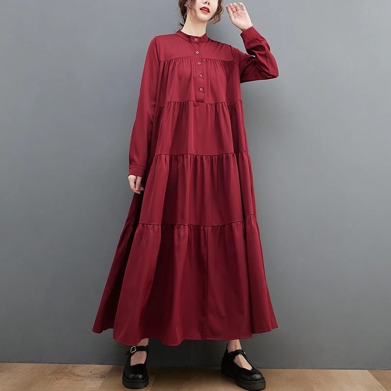 

Женское платье-рубашка с длинным рукавом, повседневное свободное винтажное платье большого размера с широким подолом в Корейском стиле, весна-осень 2023