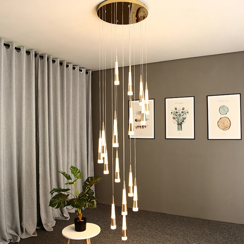 

Светодиодная художественная подвесная люстра, современный акриловый светильник для гостиной, освещение для лестницы, лобби, лофта